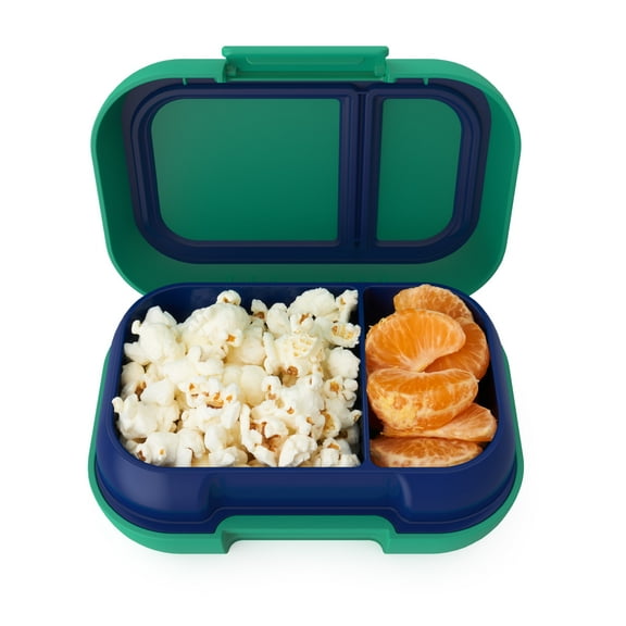 Bentgo Kids Snack - 2 Compartment Leak-Proof Bento Box Container for Snacks and Small Meals, Easy-Open Latch, Dishwasher Safe, BPA-Free for School, Daycare, & Sports - Ideal for Ages 3  (Green/Navy)
