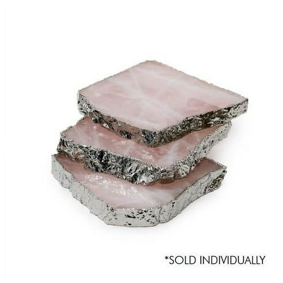 Rose Gold Crystal Quartz Coaster (Silver sides)