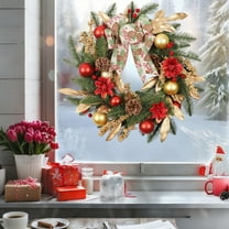 17 Inch Christmas Wreath Decor - Red & Gold Holiday Door Wreath with Berries, Bows & Pinecones for Indoor/Outdoor Decor (Battery-Operated Lights Optional)‌