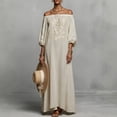 thumbnail image 2 of WRKEKC Summer Dresses for Women Solid Off Shoulder Puff Sleeve Embroidered Maxi Lightweight Summer Chic Soft, 2 of 6