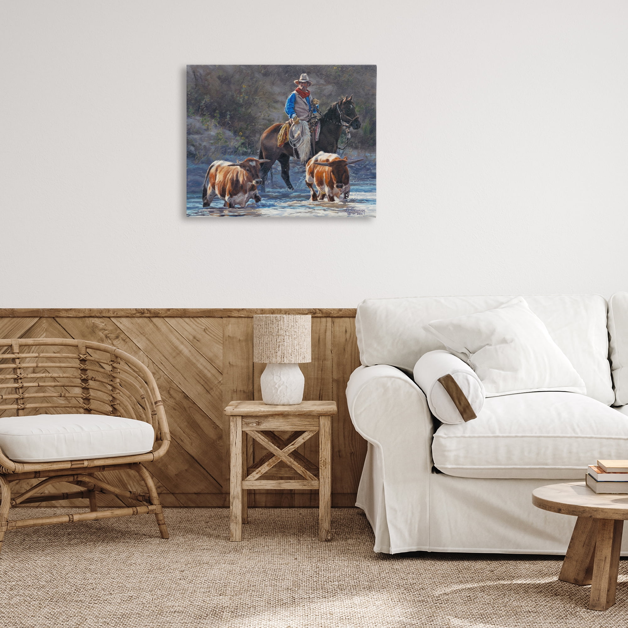 Stupell Industries Cowboy Crossing River Animals & Insects Painting Gallery Wrapped Canvas Art Print Wall Art, 30 x 24
