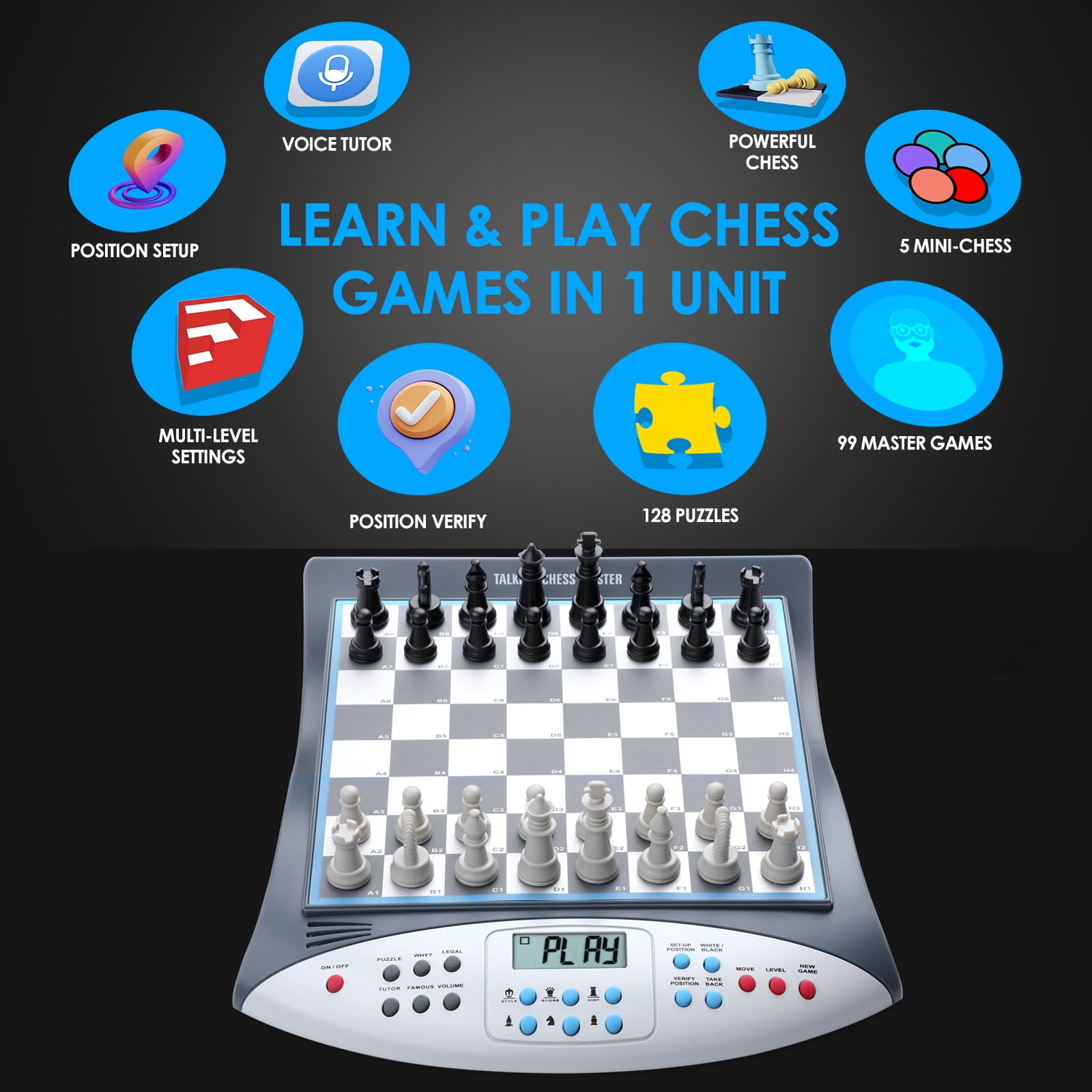 LEVEROAM LC180 Electronic Chess Set with Voice Teaching System, Magnetic Computer Chess Game, Great Partner for Beginners & Improving Players, Electronic Chess Board Grows Your Chess Skills