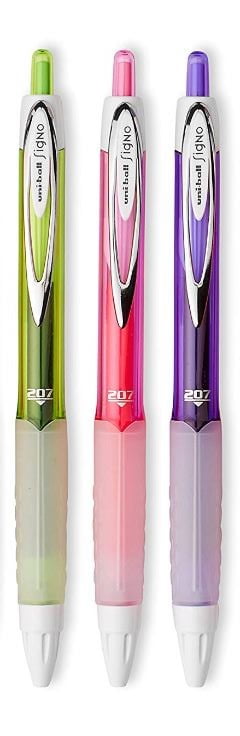 Uni-ball Signo 207 Retractable Gel Pens, Medium Point, 0.7mm, Assorted ...