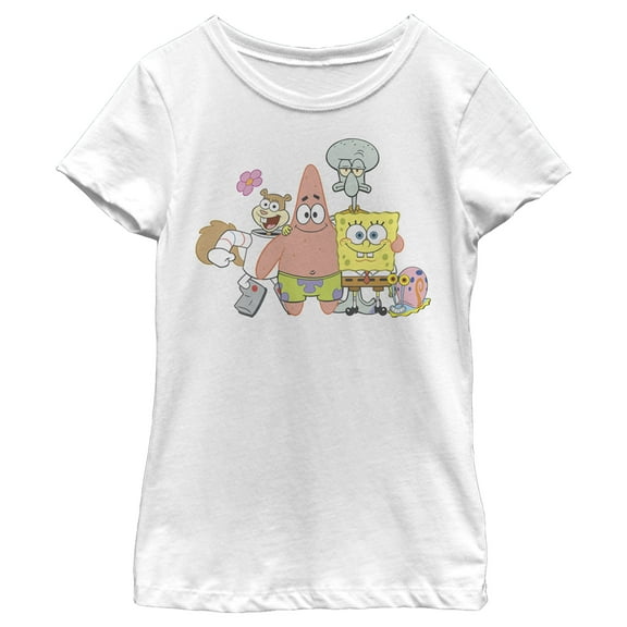Girl's SpongeBob SquarePants Squad Friends  Graphic Tee White Small