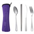 thumbnail image 1 of Juego de 4 Piezas de Vajilla Portátil de Acero Inoxidable, Cuchara, Tenedor, Cuchillo para Carne, Cubiertos de Viaje, Vajilla con Bolsa Púrpura, 1 of 7