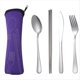 thumbnail image 1 of Juego de 4 Piezas de Vajilla Portátil de Acero Inoxidable, Cuchara, Tenedor, Cuchillo para Carne, Cubiertos de Viaje, Vajilla con Bolsa Púrpura, 1 of 7