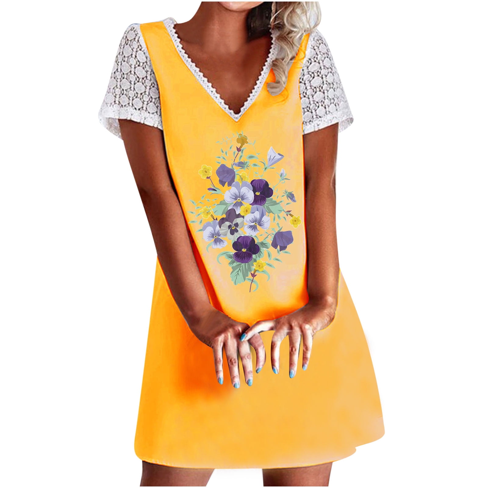 Mrat Short Sleeve V-Neck Knee-High Dress Summer Dress For Women 2023 ...