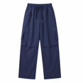 thumbnail image 5 of DuoJiaJ Womens Wide Leg Pants, High Waist Stretch Sporty Casual Trousers Blue L, 5 of 5