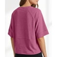 thumbnail image 7 of Basic Oversized Cropped T Shirts for Women Boxy Tee Shirts for Women Plus Size Workout Athletic Crop Tops Drop Shoulder Round Neck Half Sleeve Loose Fit Top Trendy Cute Flowy Tee Shirts Wine L, 7 of 7