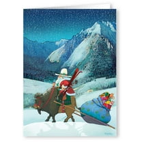 Cowboy Santa & Buffalo Ride Through Rockies - Holiday Christmas Cards - 18 Cards