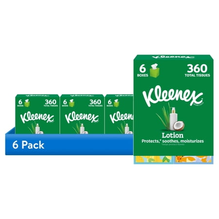 (6 pack) Kleenex Lotion with Coconut Oil 3-Ply Cube Box Facial Tissues 6 Pack (360 Total Tissues)