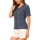 thumbnail image 4 of CAMISA DE BOTONES PARA MUJER INSPIRADA CHIC CON ESCOTE EN V Y MANGA CORTA, ESTAMPADO FLORAL, AZUL MARINO, TAMAÑO S, 4 of 6