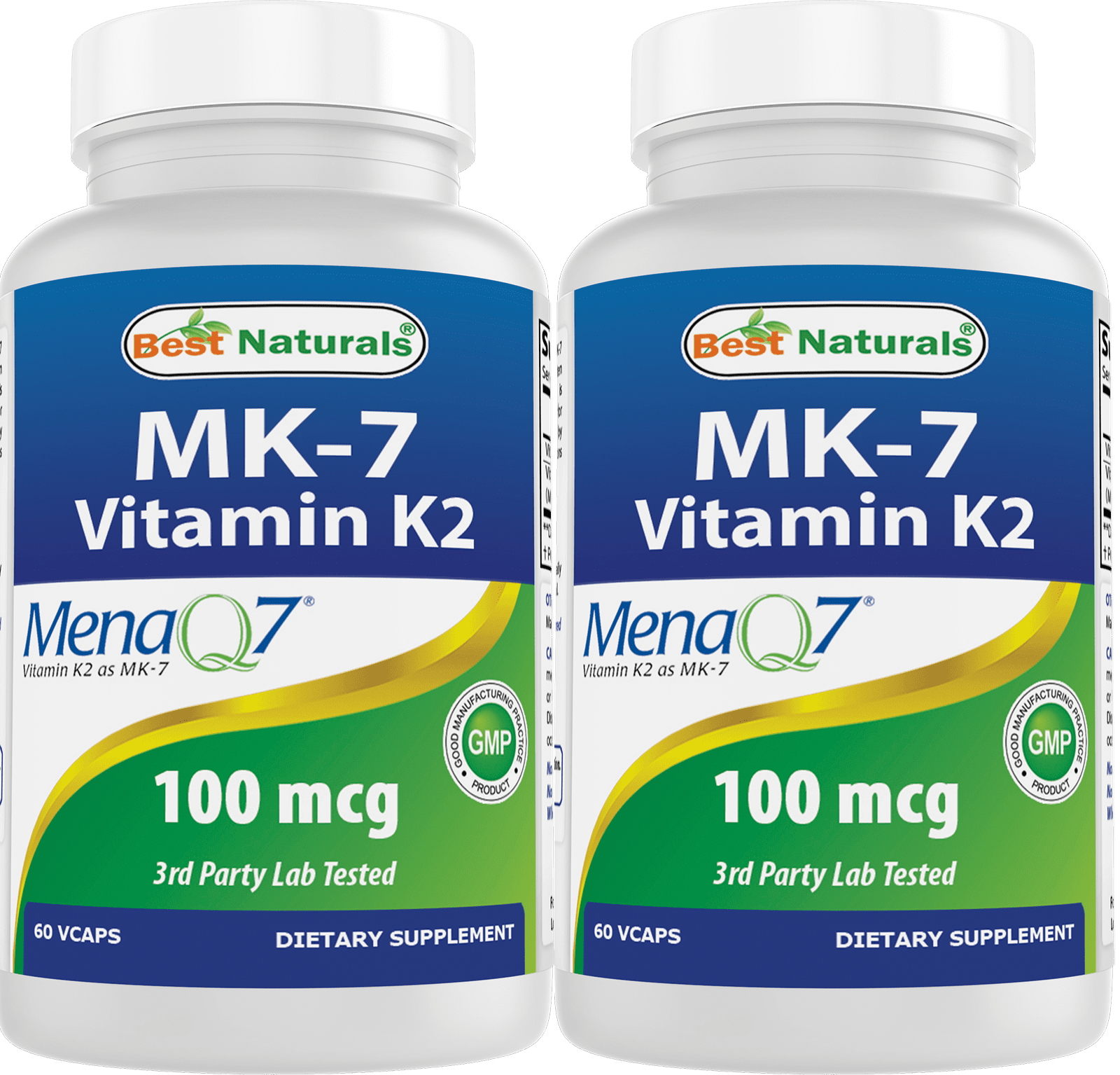 2 Pack Best Naturals MK7 Vitamin K2 100 mcg 60 Vegetarian Capsules