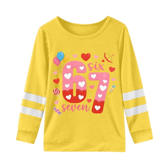Rhuody Girls T Shirts Long Sleeve Blouse Letter Print T Shirt Round Neck Leisure Tops Lovely Simple clothes Yellow 7-8 Years