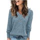 thumbnail image 2 of Suéter de cuello en V para mujer, suéter informal de invierno de color liso, cuello alto, manga larga, tejido suelto, suéter para mujer, 2 of 8