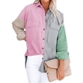 thumbnail image 1 of Worallymy Mujeres Color Bloque Empalme Botón Frente Otoño Invierno Pana Solapa Abrigo Casual Con Bolsillo Worallymy JD735913989, 1 of 3