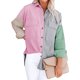 thumbnail image 1 of Worallymy Mujeres Color Bloque Empalme Botón Frente Otoño Invierno Pana Solapa Abrigo Casual Con Bolsillo Worallymy JD735913989, 1 of 3