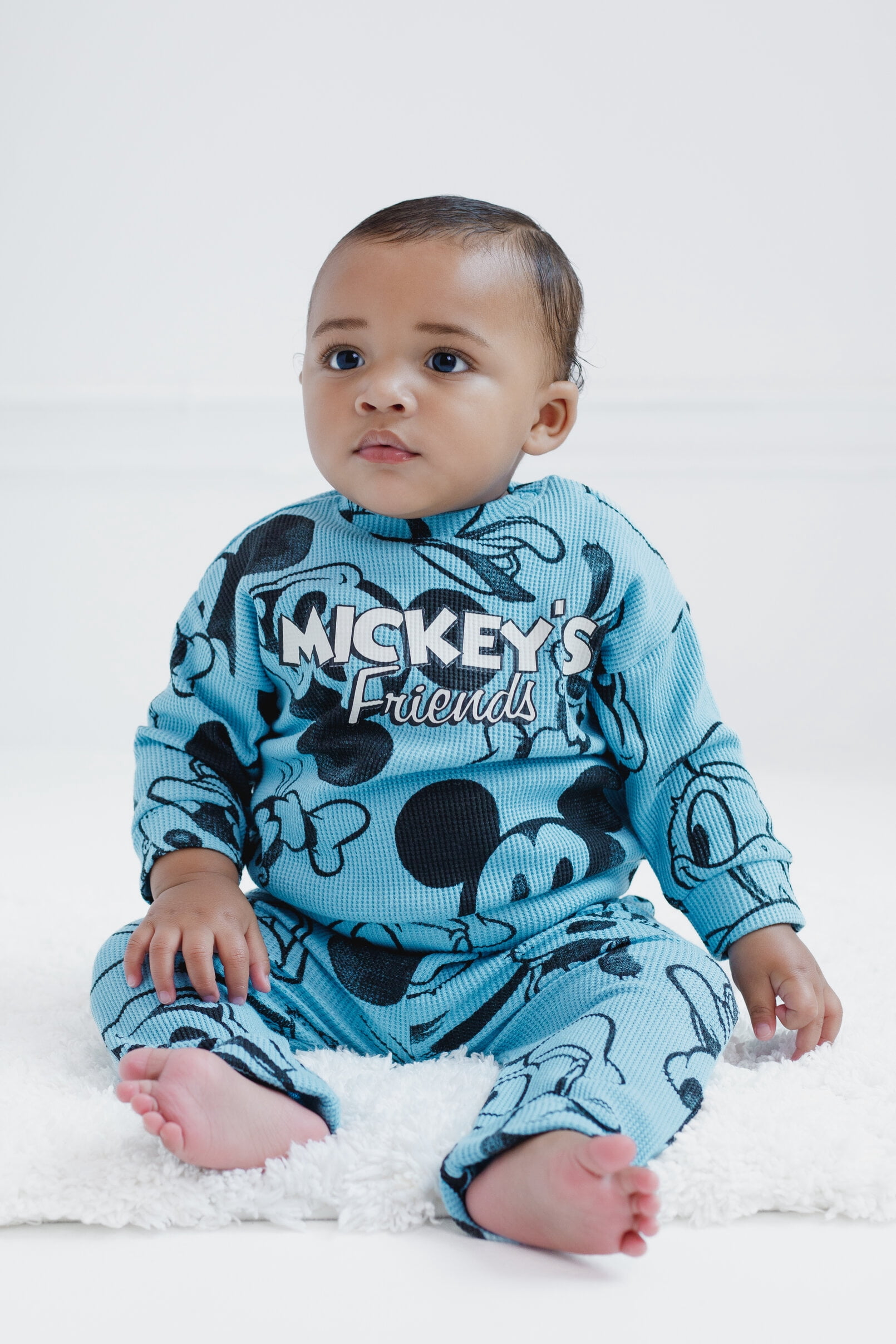 Disney Mickey Mouse Goofy Donald Duck Waffle Knit Drop Shoulder Sweatshirt and Jogger Pants Set Newborn to Toddler