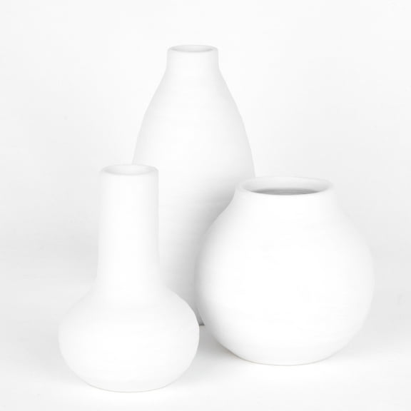 Koyal Wholesale Modern Minimalist Ceramic Vases, Small & Tall Bud Vases for Florals, Set of 3, Matte White