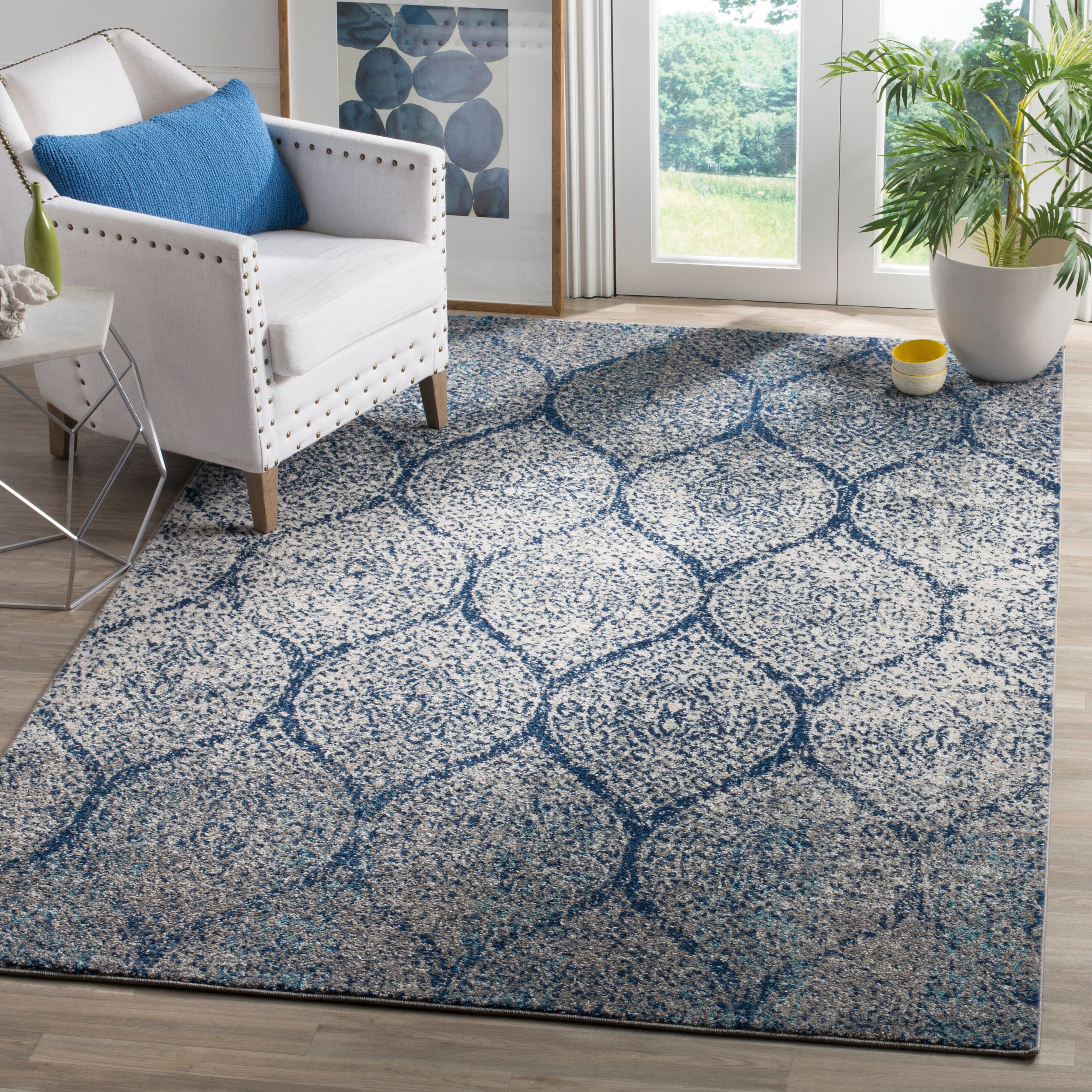 SAFAVIEH Madison Leighton Geometric Area Rug, Navy/Blue, 9' x 12'