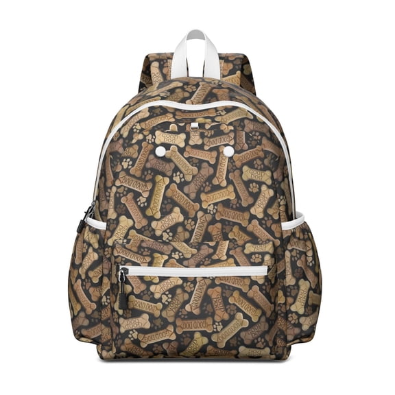 Dog Bones and Dog Footprints Backpack for School,Cute School Bag,Schoolbag with Adjustable Shoulder Straps & Padded Back,13.4"x11"x4.7"