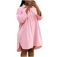 thumbnail image 3 of Zpzdpjkx Women's Striped Button Down Shirt Dress Loose 3/4 Sleeve Oversized Split Hem Casual Mini Dress, 3 of 9