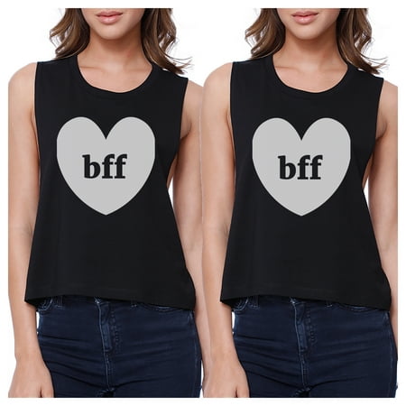 Bff Hearts Black Cute Matching Crop Tee Shirts Best Friends