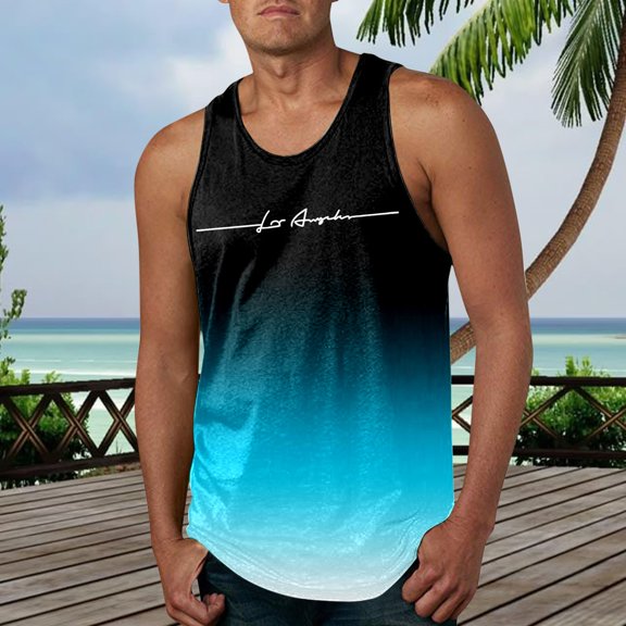 BUWTTED Tank Tops Men Slim Fit Sleeveless Casual Summer Workout Muscle Shirt Breathable Stretchable Athletic Activewear Blue Shirt L