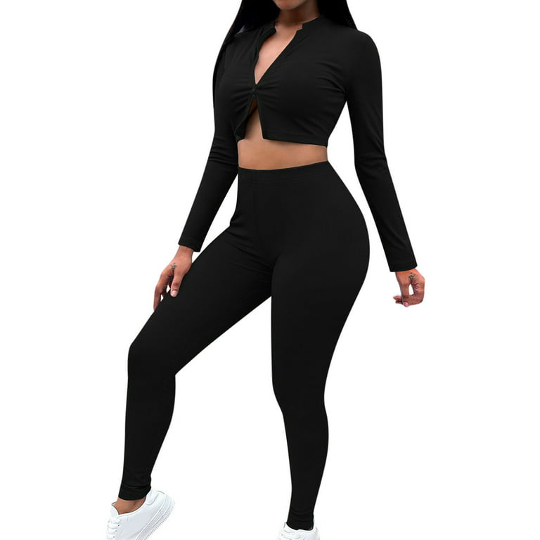 Designer Womens Two Piece Fitness Set White And Black Sportswear Outfits  With Long Sleeve Crop Top And Legging Outfits From Designer_2023, $23.55