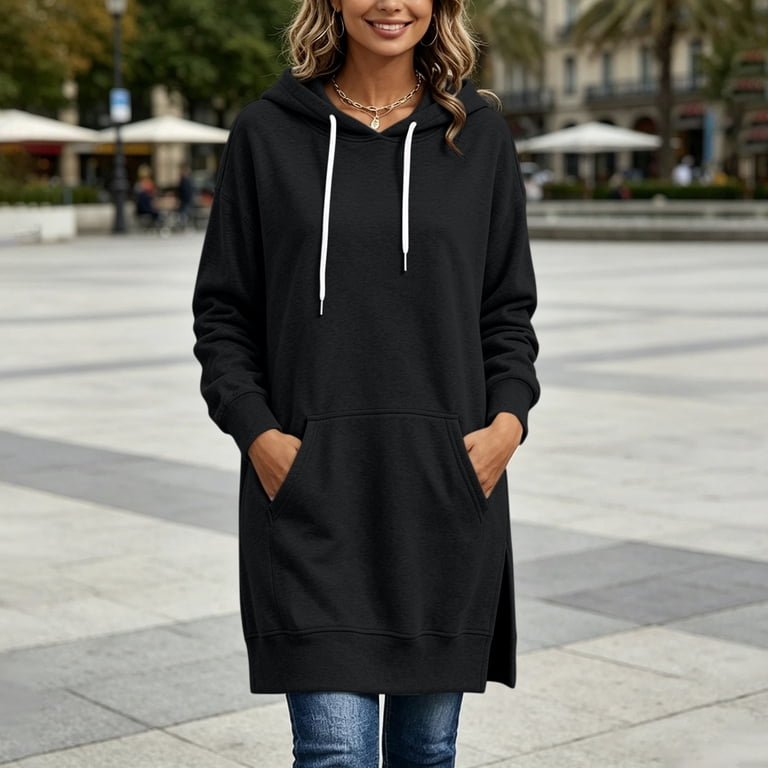 oversized black hoodie dress Miss Selfridge knit oversized hoodie dress in black