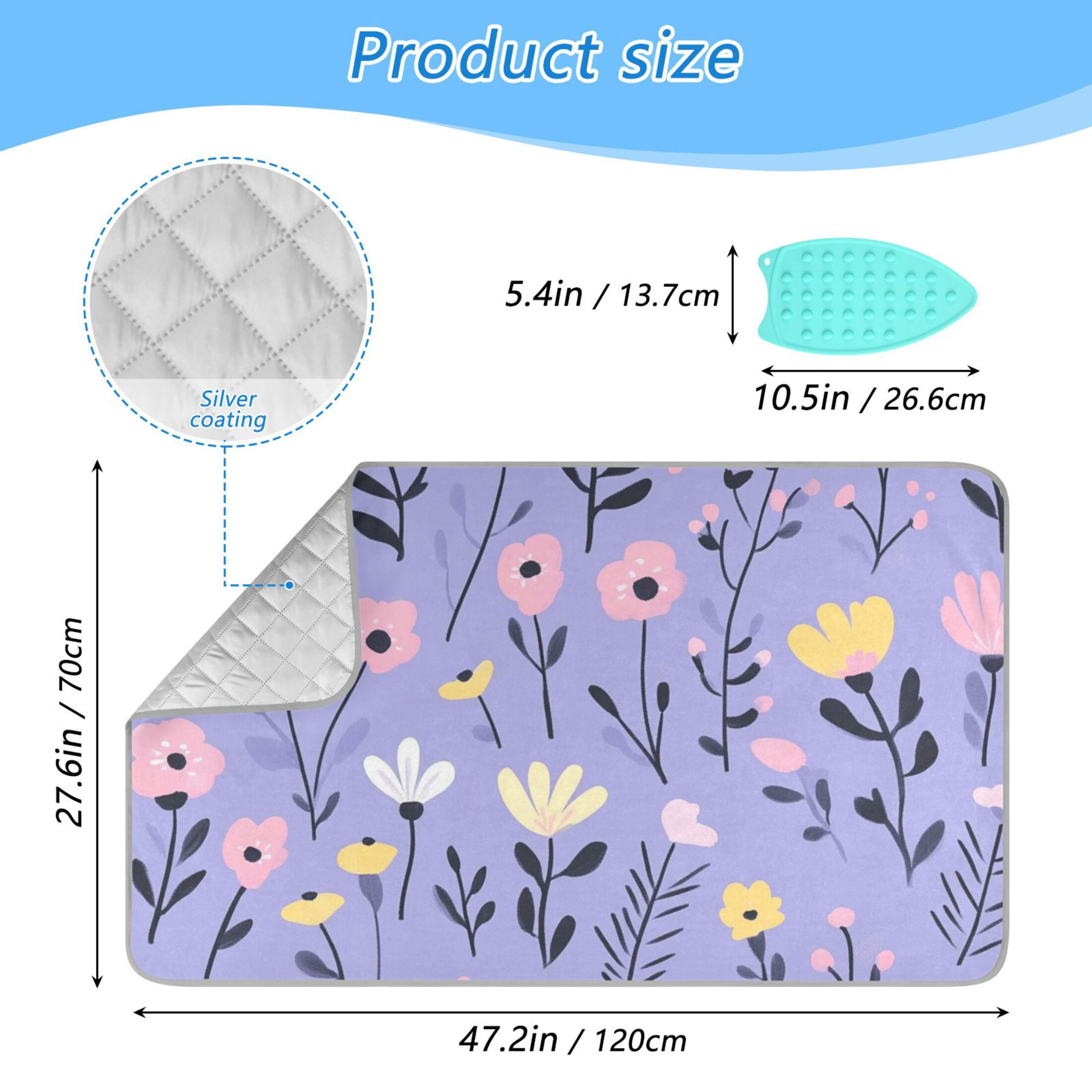 Pastel Color Wild Florals Leaves Ironing Mat Blanket Portable Travel Ironing Pad Heat Resistant Pad 47.2" x 27.6”