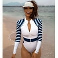 thumbnail image 2 of Traje de surf de manga larga para mujer, traje de baño a rayas, traje de buceo, traje de baño de colores empalmados, 2 of 4