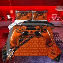 Homewish Modern Gamepad Bedding Comforter Set,Teens Video Game Twin Comforter Sets,Orange Black Bedding Set For Boys Kids,Ultra Soft Home Decor Reversible,2pcs