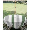 thumbnail image 2 of Outdoor Tablecloth with Umbrella Hole, Geometric Grey Spillproof Waterproof Outdoor Table Cover, Sage Green White Striped Minimalist Patio Tablecloths for Party/Garden/Picnic, Round 60 inch, 2 of 9