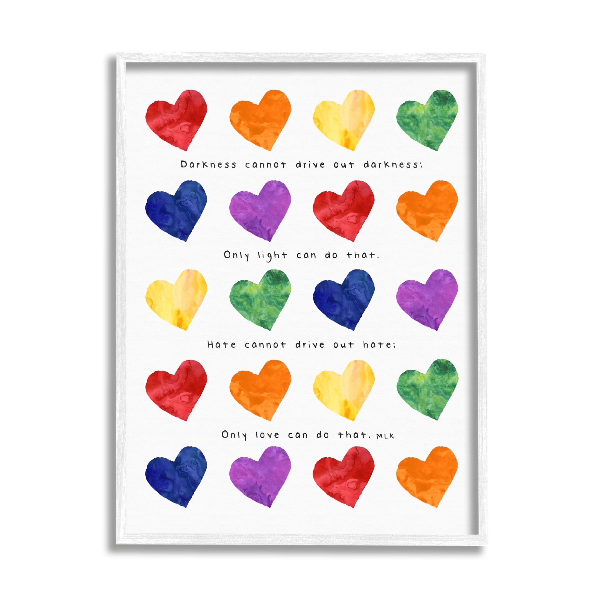 Stupell Industries Only Love Can MLK Quote Children's Diversity Hearts Graphic Art White Framed Art Print Wall Art, 11x14, by Erica Billups