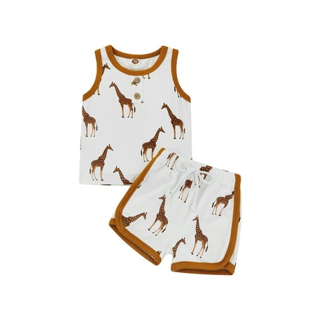 

Bagilaanoe 2Pcs Baby Boy Short Pants Set Cartoon Animal Print Sleeveless Tank Top + Jogger Shorts 6M 12M 18M 24M Summer Casual Outfits