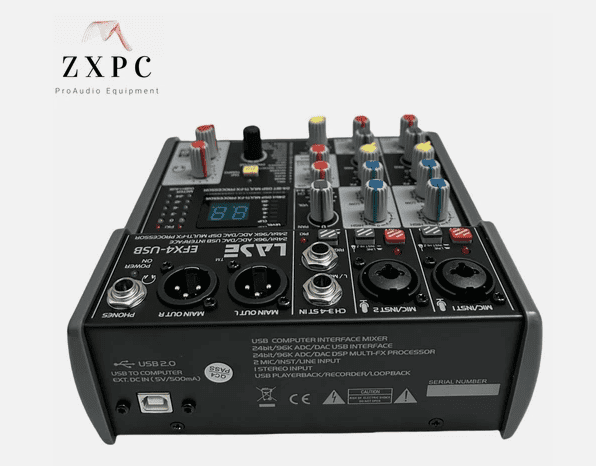 LASE Mini 4 Channel Sound Mixing Console Audio Mixer with USB2.0 audio interface