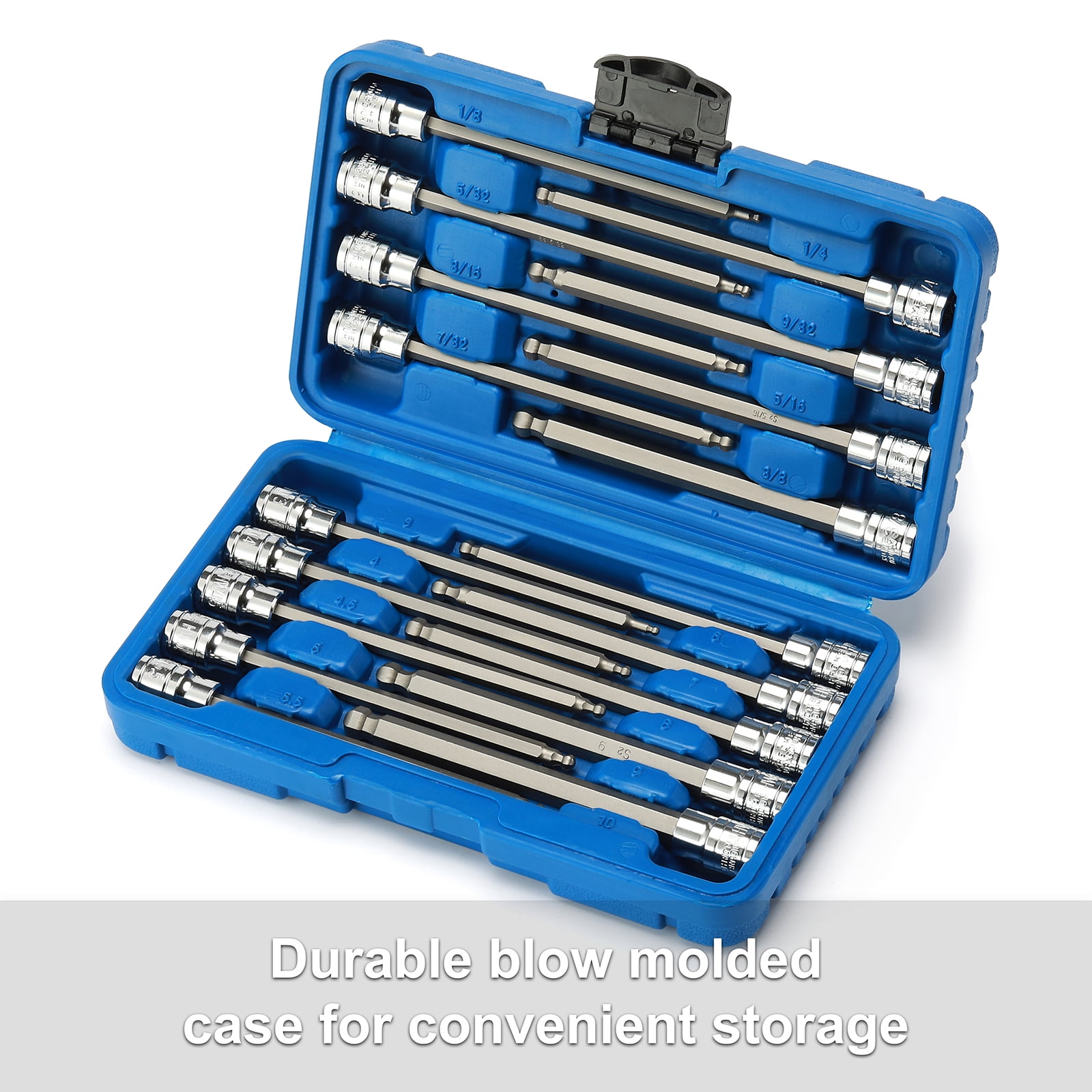 Casoman CS369, Cromatic Finish Drive Extra Long Socket Wrench & Set, 18 Pieces