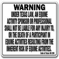 thumbnail image 1 of SignMission WS-D-1218-Texas Texas Equine Sign for Activity Liability Warning Statute Horse Farm Barn Stable, 1 of 1