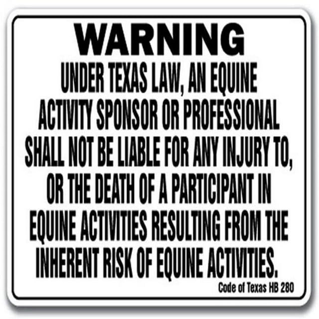 SignMission WS-D-1218-Texas Texas Equine Sign for Activity Liability Warning Statute Horse Farm Barn Stable