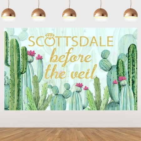 Image of Scottsdale Before The Veil Bachelorette Backdrop Party Decorations Green Cactus Themed Party Supplies for Photo Booth Bridal Shower Photography Backdrop 4.9*3.2ft