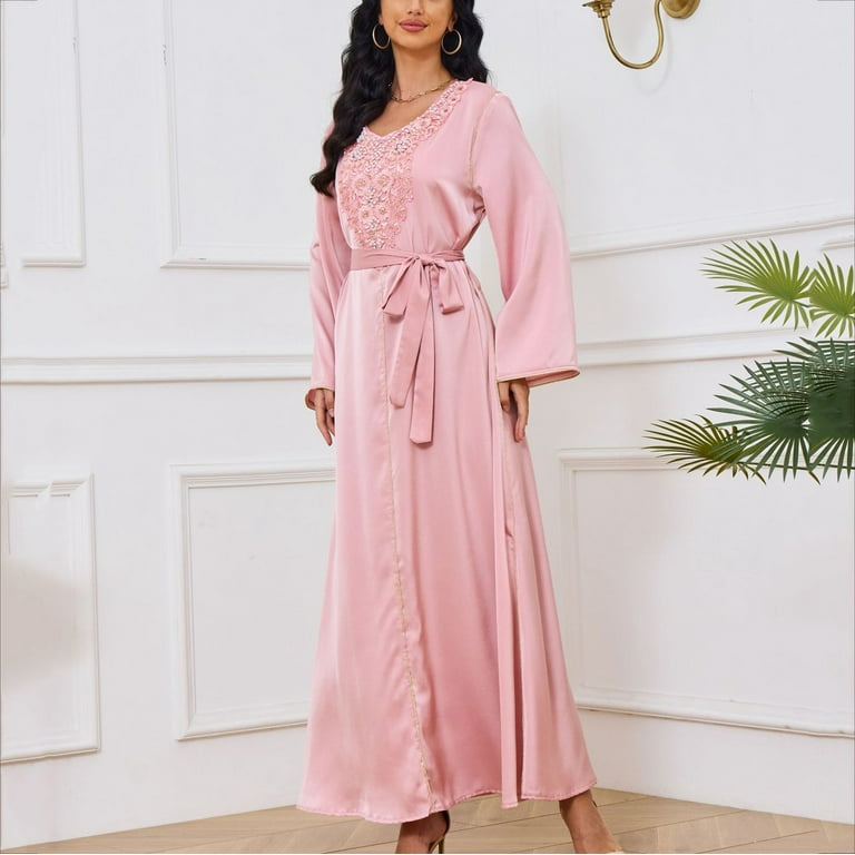 BangWanChi Long Dresses for Women Casual Dresses for Women Beach Dresses  for Women Vacation Women's Muslim Women's Arabic Fashion Print Long Sleeve  V- Neck Dress - Walmart.com