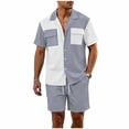 thumbnail image 2 of Kakii Men's 2 Piece Casual Beach Outfit Set - Color - Block Short Sleeve Buttoned Collar Shirt with 2 Pockets & Elastic Waist Breathable Shorts, Lightweight Summer Vacation Wear, 2 of 6