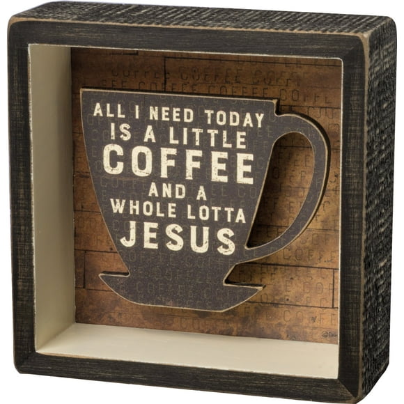 Primitives By Kathy A Little Coffee and a Whole Lotta Jesus Shadow Reverse Home D茅cor Sign, Black, Brown, 5x5 Inch (Pack of 1)