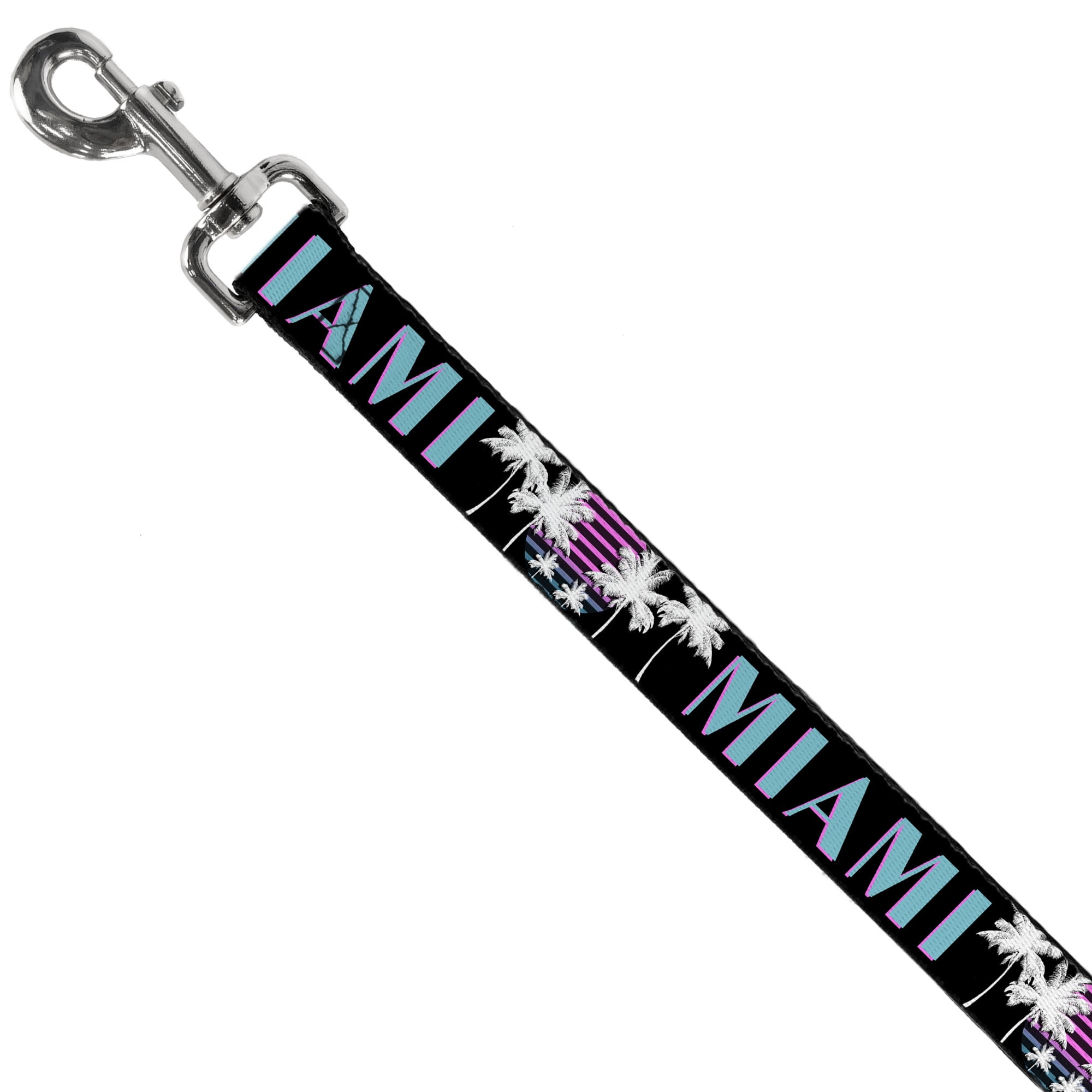 Buckle-Down Pet Leash, Dog Leash, Miami Palm Trees Black White Pink Teal, 6 Feet Long 1.0 Inch Wide