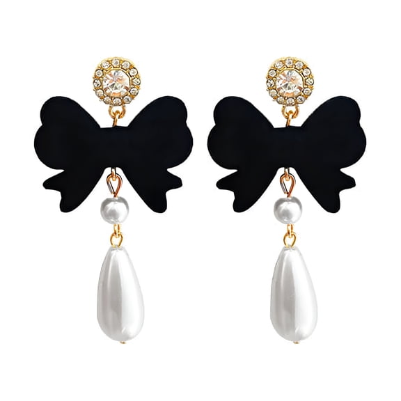 DESIGNICE Bow Dangle Earrings Sweet Vintage Pearl Earrings Luxury Crystal Elegant Earrings