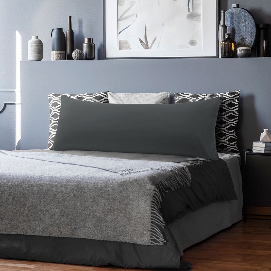 Unique Bargains Microfiber Solid Body Pillow Cover, 20" x 60", Grey