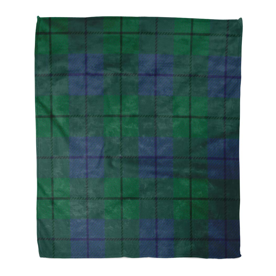 KDAGR Flannel Throw Blanket Scotland Green Tartan of Plaid Pattern Blue