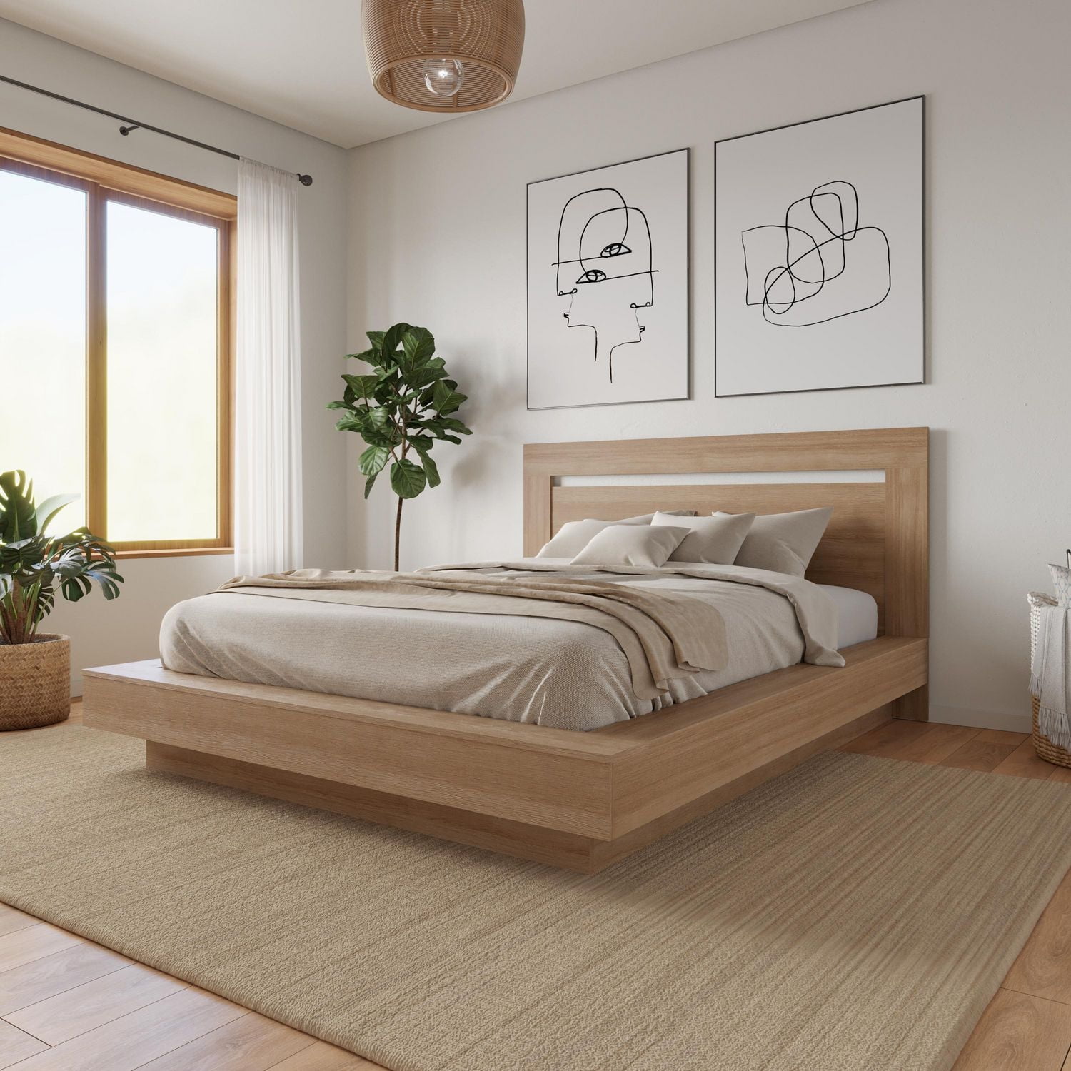 Lit plateforme Queen Size Byron avec tête de lit