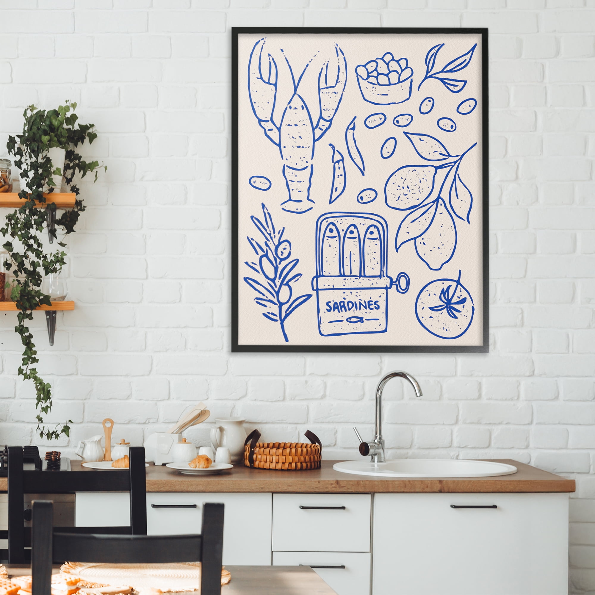 Stupell Industries Seafood & Herbs Simplicity Black Framed Giclee Art, design by Camila Juncos